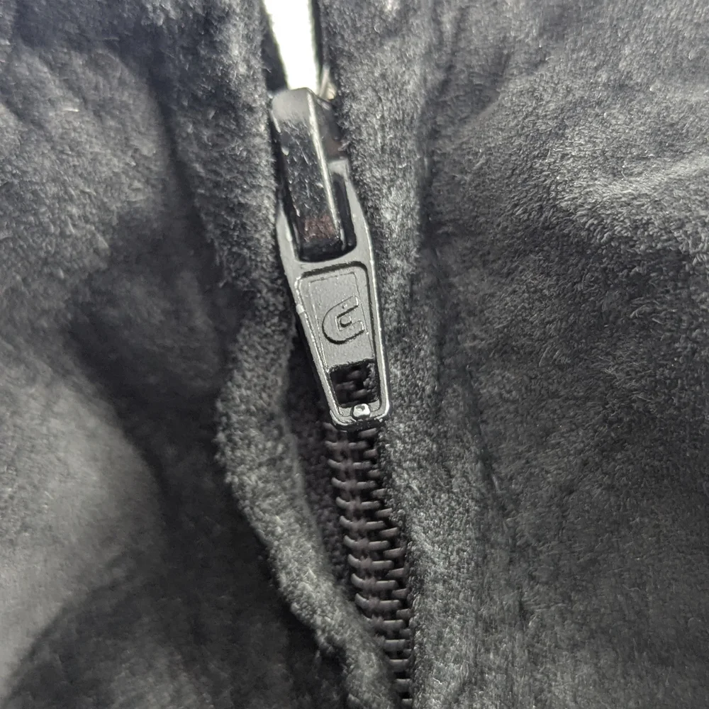Danier Black Genuine Suede Leather Zip Jacket Vintage Large Coat Spring Autumn - Picture 12 of 13